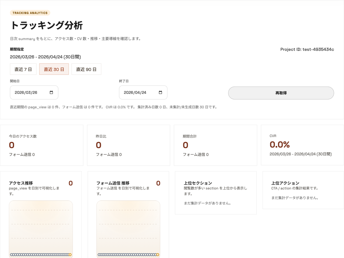 autoLp の Tracking ページ上部